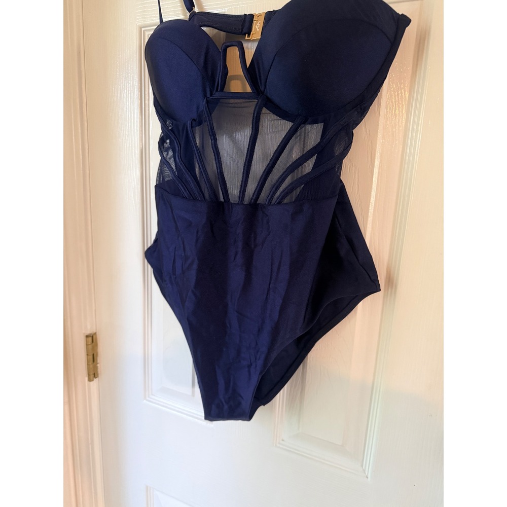 Zimmermann Navy Blue Mesh Panel Corset One Piece Swimsuit Underwire Sz 3 US 8-10 - Picture 3 of 9